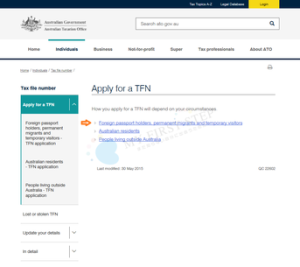 オーストラリア税務局 Tax File Number申請ページ2