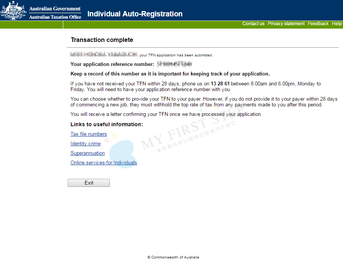 tfn-transaction-complete オーストラリア税務局 Tax File Number申請ページ11