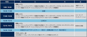 ケアンズカレッジオブイングリッシュ-時間割例