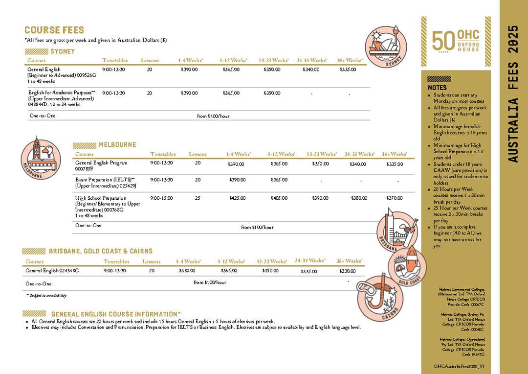 OHC Australia Fees 2025 (50th anniversary)_Page1_Page1 OHC 料金表①