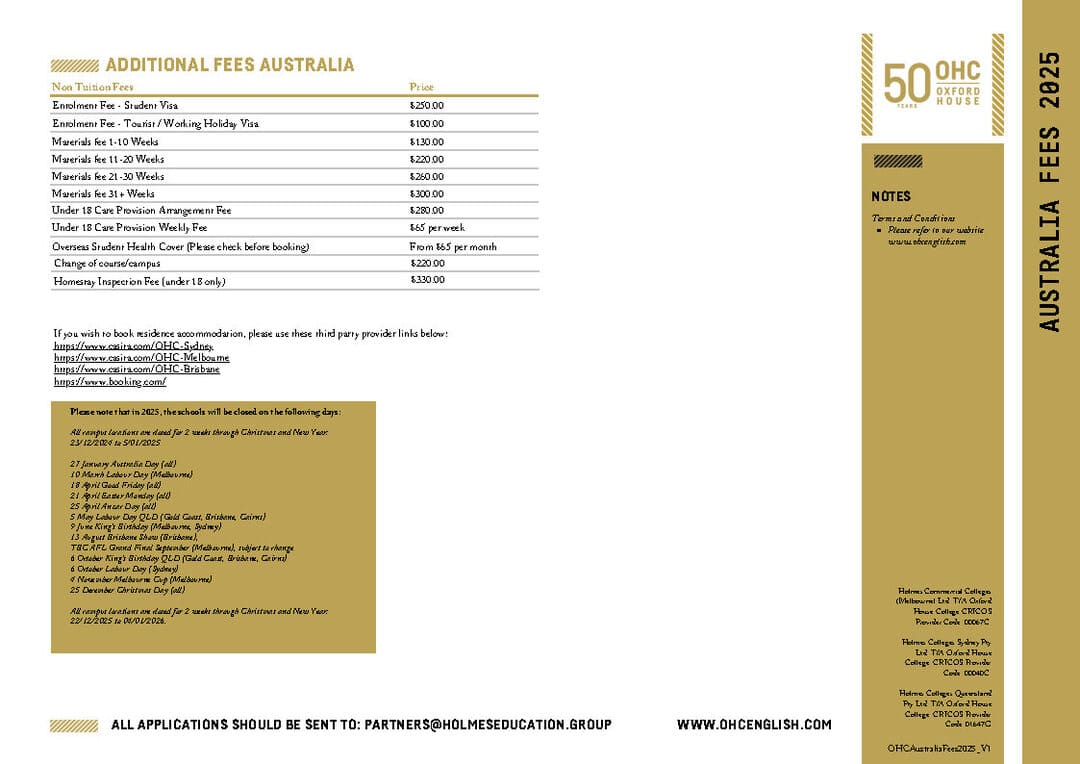 OHC Australia Fees 2025 (50th anniversary)_Page1_Page3 OHC 料金表③
