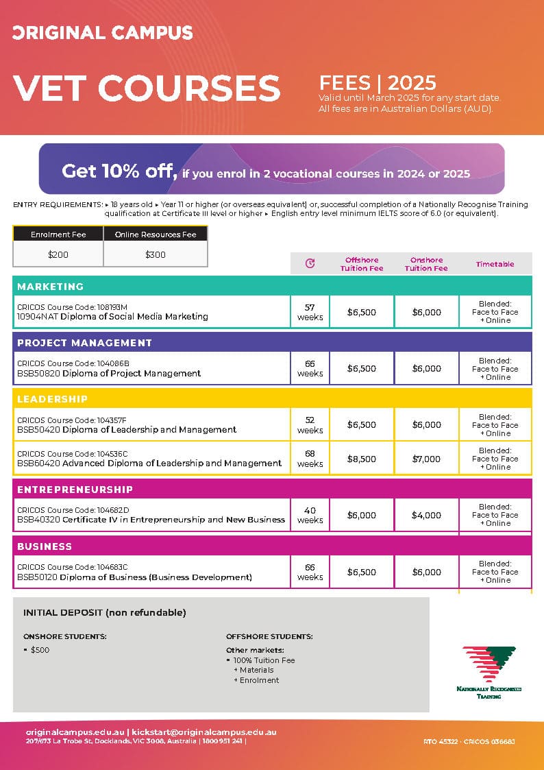 オリジナルキャンパスVETコース料金表